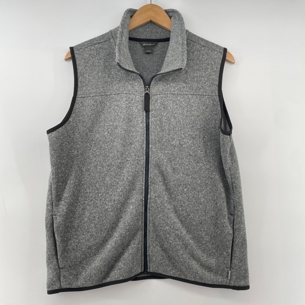 Eddie Bauer Sweater Vest Womens L Fleece Full Zip Gray Pockets Granola Hiking